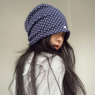 【波点堆堆帽】韩女ins复古波点冷帽包头帽百搭针织保暖月子帽女