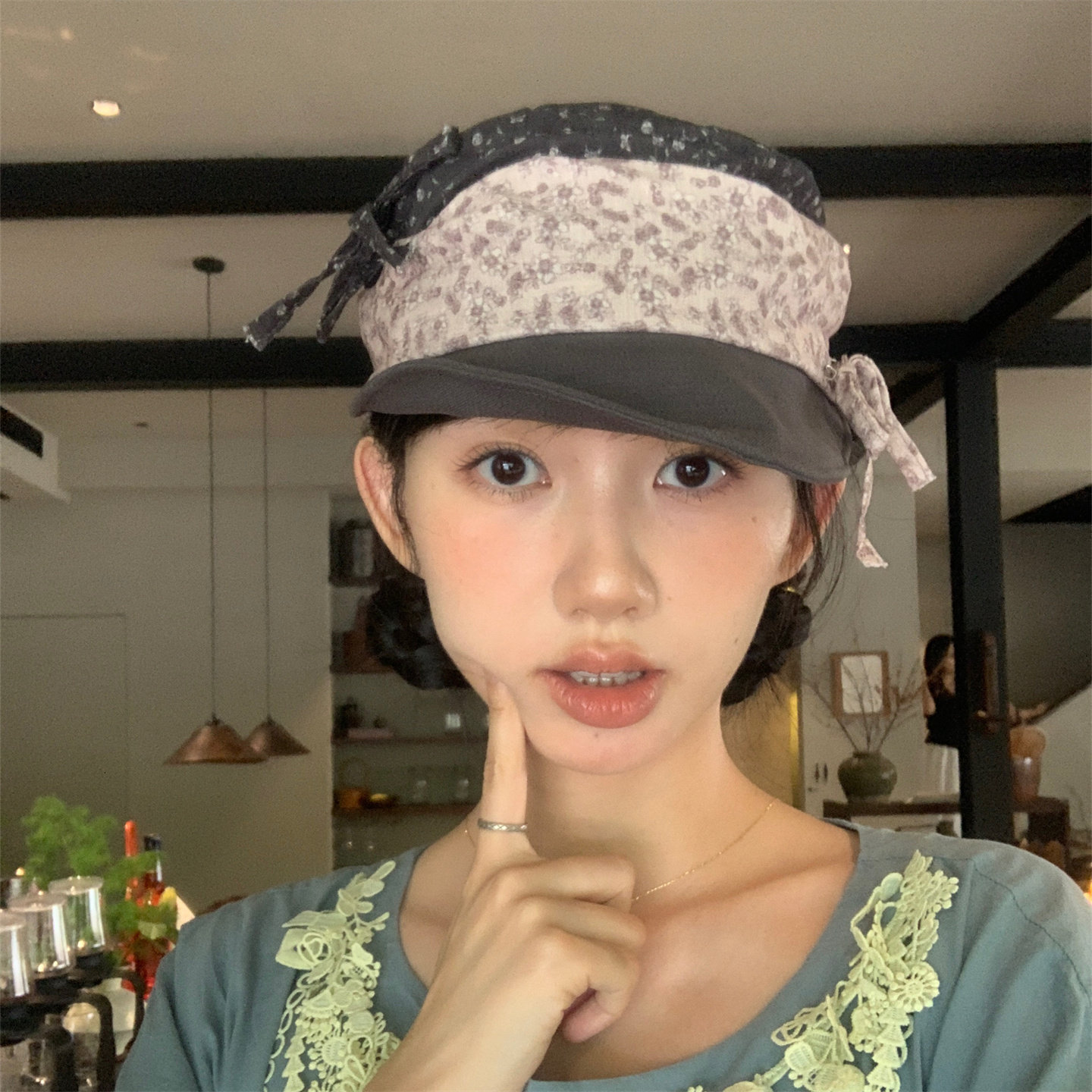 【蝴蝶结小花】复古拼接碎花软顶八角帽夏季薄款文艺显脸小前进帽