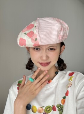 夏季薄款减龄甜妹花花贝雷帽显白