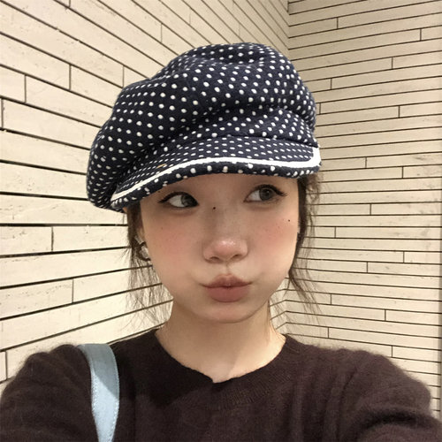 复古波点蕾丝软顶八角帽显脸小潮