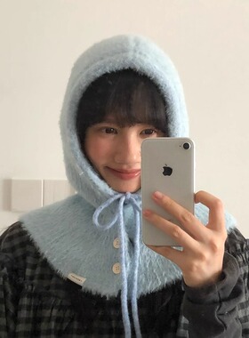 显白蓝色巴拉克拉法帽围脖帽子潮