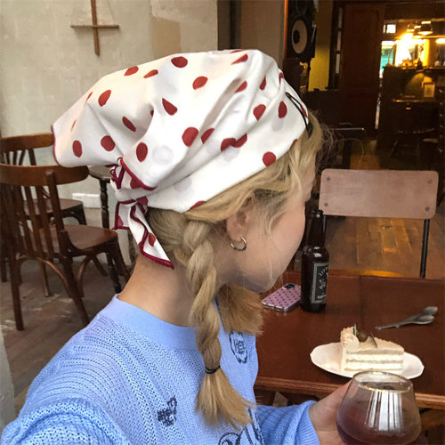 可爱大波点复古文艺棉麻头巾女