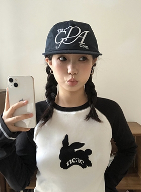 【The】小众设计款字母刺绣藏蓝色平檐帽美式街头嘻哈滑板棒球帽