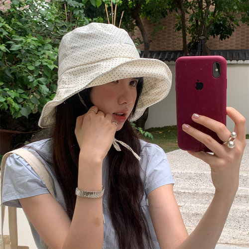 小波点渔夫帽大帽檐刺绣小花盆帽