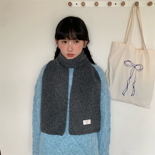 【降温穿搭】高级百搭灰色针织围巾女羊毛混纺软糯亲肤韩版小围脖