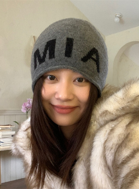 【AIM】韩国ins博主同款冷帽英文字母毛线帽秋冬保暖护耳包头帽潮