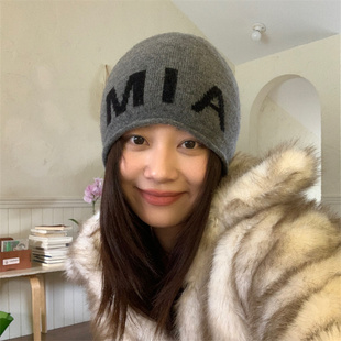 冷帽英文字母毛线帽秋冬保暖护耳包头帽潮 韩国ins博主同款 AIM