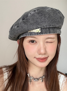 怎么搭都好看的黑灰色牛仔贝雷帽