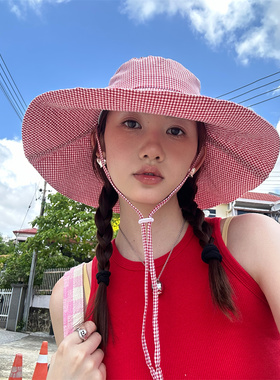 行走的小伞大帽檐薄款遮阳渔夫帽
