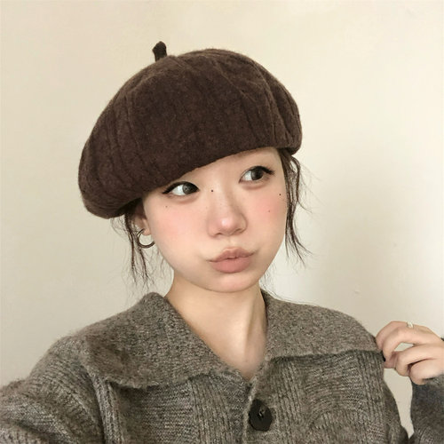 秋冬百搭复古咖色贝雷帽显脸小女