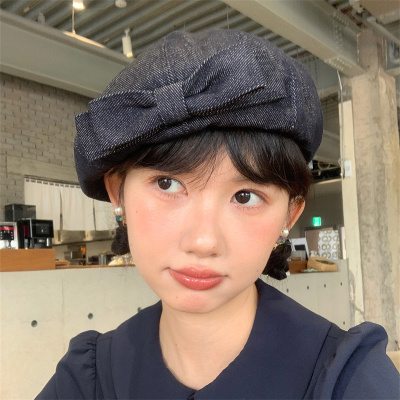 甜美可爱双层大蝴蝶结牛仔贝雷帽