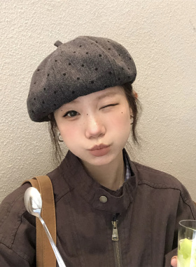 适合小头小脸的波点贝雷帽画家帽