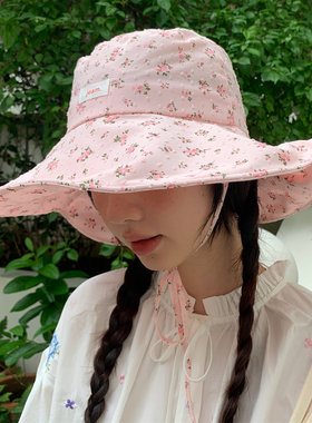 夏季出游大帽檐粉色小碎花渔夫帽