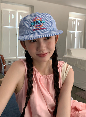 【清爽减龄】青春活力感蓝白色条纹平檐帽百搭软顶夏季薄款棒球帽