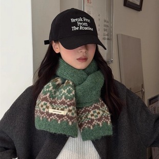 【费尔岛系】韩版ins复古提花显白圣诞绿围巾秋冬保暖氛围感围脖