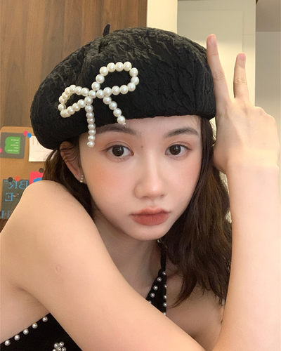 贝雷帽出游日系温柔女四季蝴蝶结
