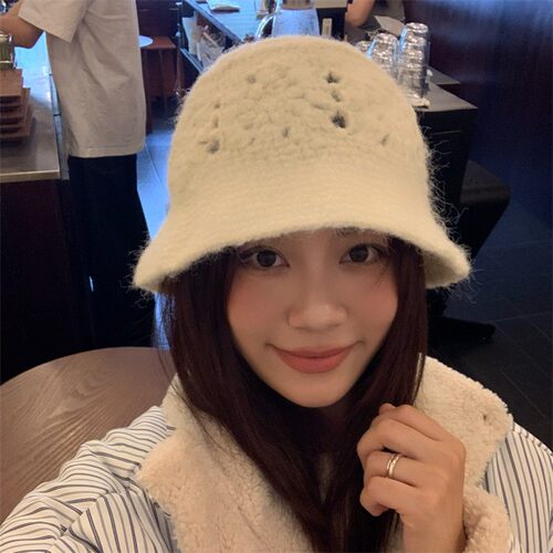 韩国博主同款毛绒感针织渔夫帽女