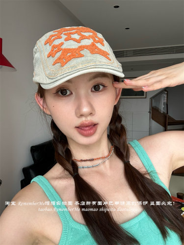 毛绒线刺绣星星前进帽牛仔大头围