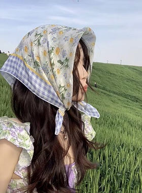 夏季轻薄小雏菊碎花头巾小方巾女