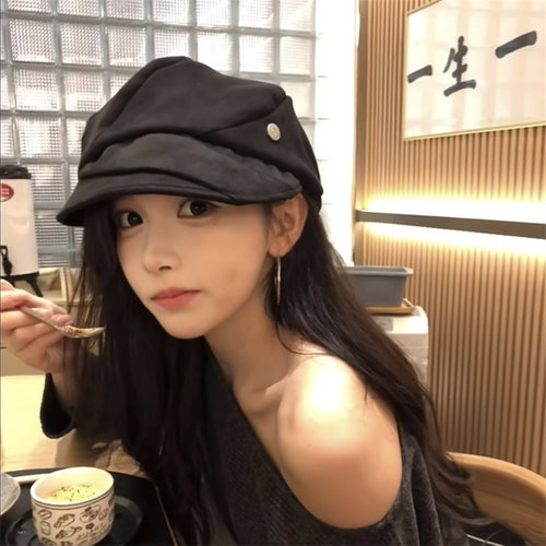 秋冬日常百搭显脸小麂皮绒八角帽