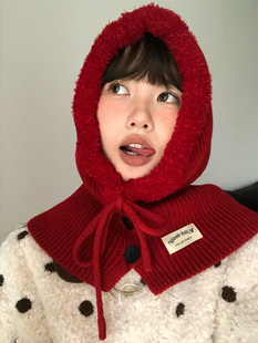 【红色巴拉克拉法帽】潮女时髦穿搭围脖一体加厚保暖护耳针织帽冬