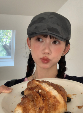 日系黑灰色好版型百搭迷彩前进帽