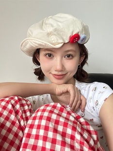 【俏皮可爱】日系复古棉麻八角帽彩色毛毡纽扣设计云朵帽显脸小潮