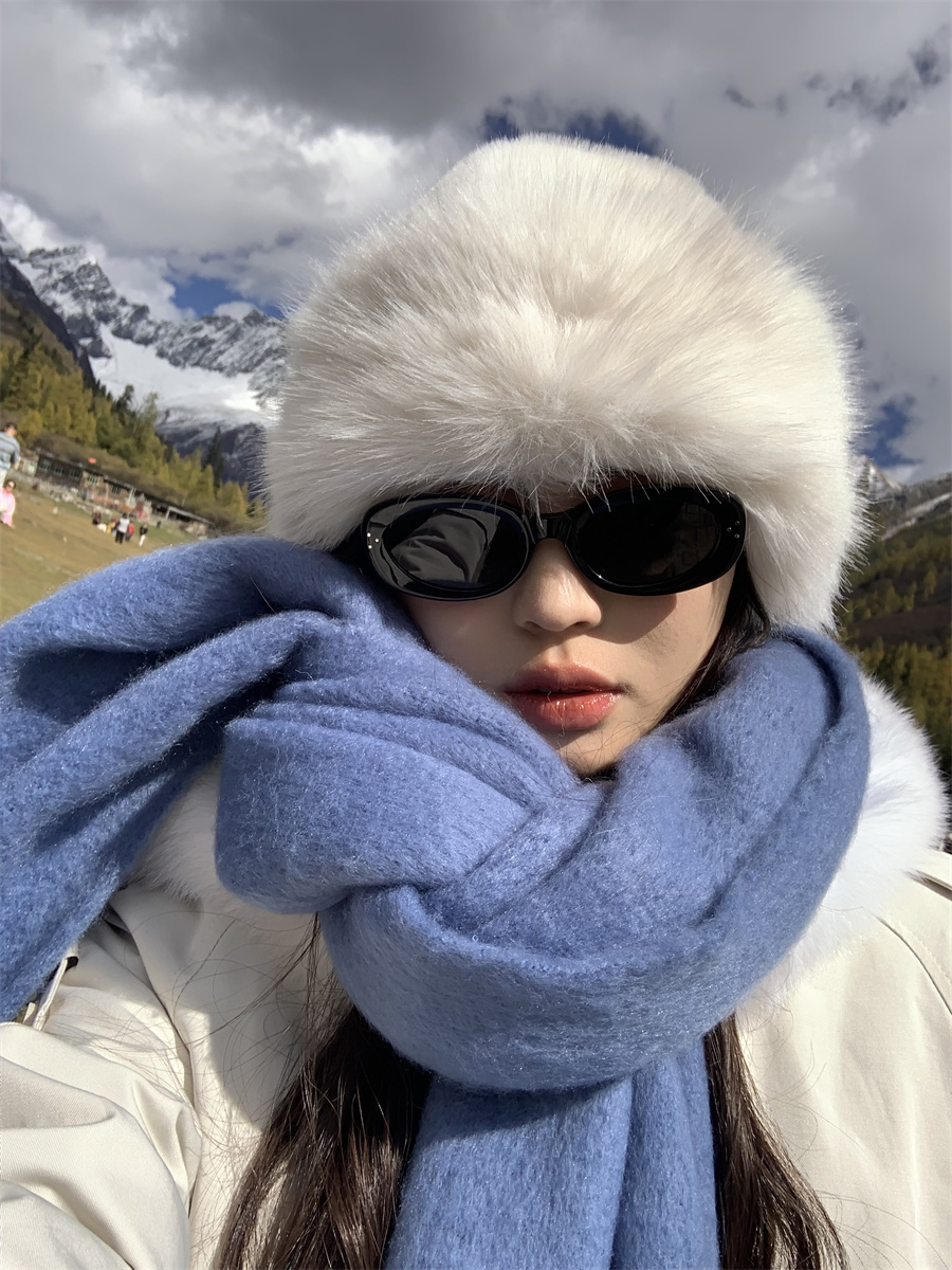 仿皮草毛绒蒙古帽显脸小氛围感女