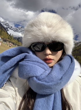 仿皮草毛绒蒙古帽显脸小氛围感女