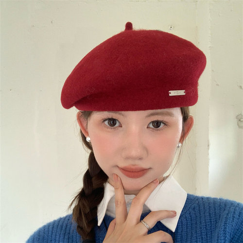 秋冬潮流安可拉红气质定型画家帽