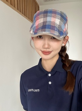 【Pink！】夏季薄款粉色格子前进帽百搭休闲绿色格子鸭舌帽气质潮