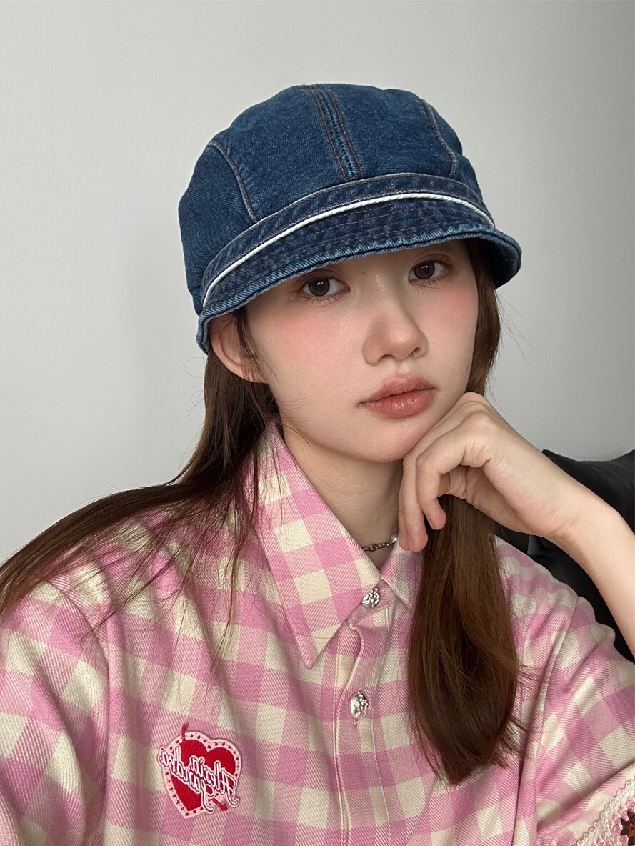 百搭显脸小牛仔堆堆帽浅蓝素颜帽