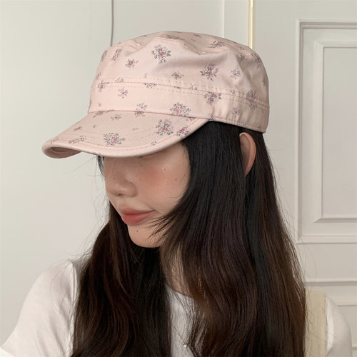 粉色小碎花平顶鸭舌帽百搭显脸小