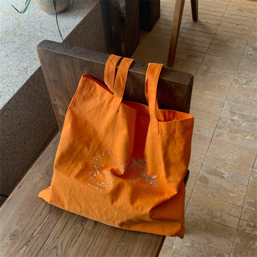 夏季出片单层薄款小猫橘色帆布包