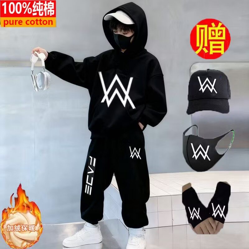 嘉豪同款战衣AlanWalker艾伦沃克加绒连帽卫衣男童套装外套秋冬