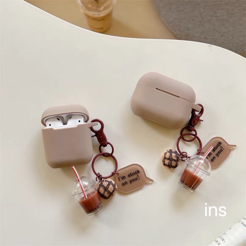 简约奶茶色硅胶软壳适用于AirPodspro2保护套AirPods1/2代苹果耳机壳无线蓝牙AirPods3苹果耳机保护套