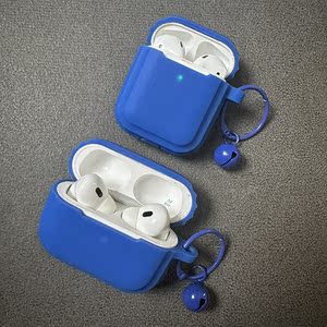 高级感蓝色硅胶软壳适用于AirPodsPro2保护套AirPods1/2代无线蓝牙耳机壳AirPods3苹果耳机保护套AirPodsPro