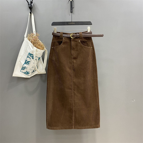 后开叉简约百搭气质半身长裙