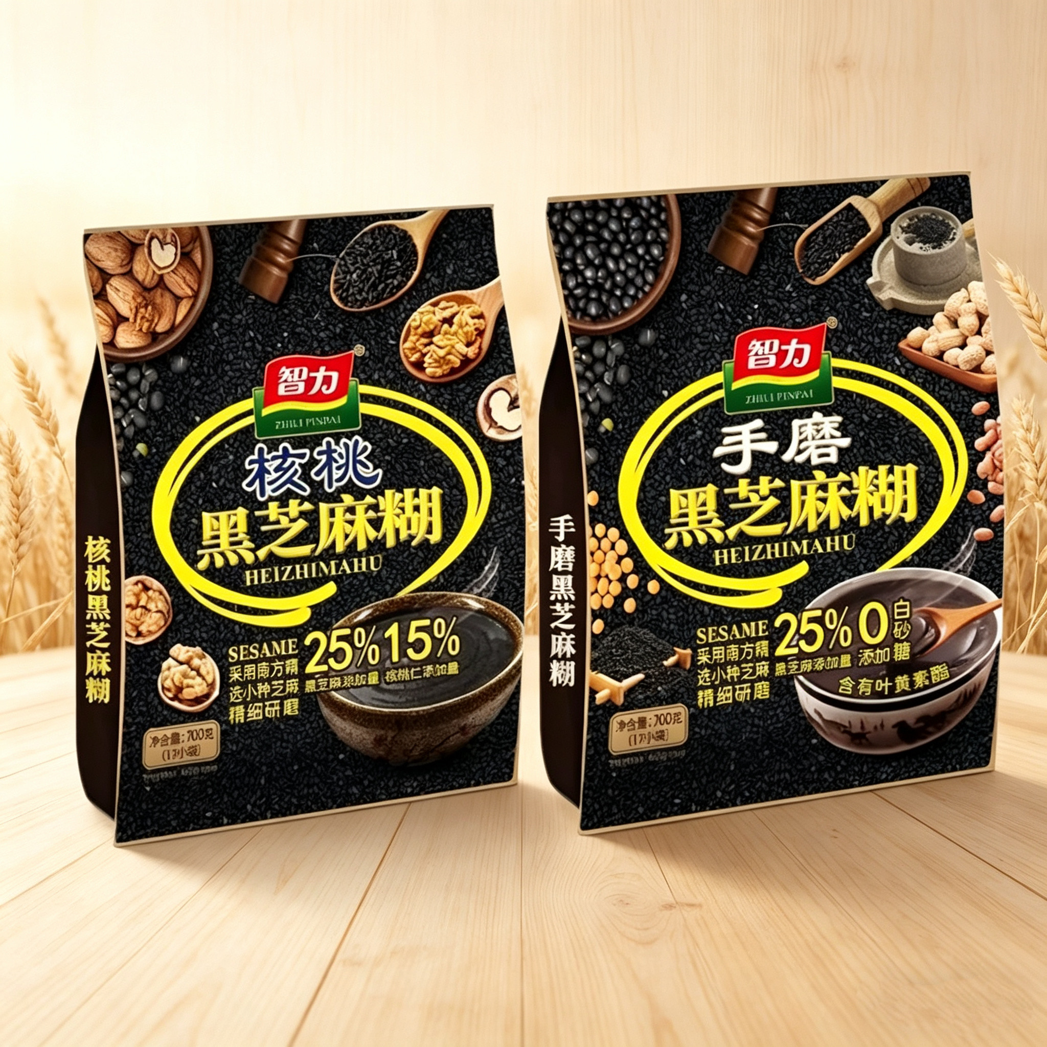 智力手磨黑芝麻糊700g核桃芝天然粉粉食品