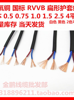 包邮RVVB2芯0.5/0.75/1.01.5平方护套电源灯头线扁形平行线黑白色