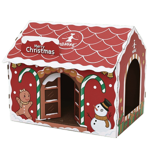 圣诞猫窝猫抓板一体瓦楞纸立式四季通用磨爪器大号耐抓猫咪纸箱屋