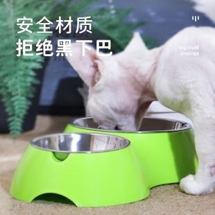 不锈钢猫碗双碗狗盆狗碗防打翻宠物碗食盆猫咪喝水碗流浪猫喂食碗