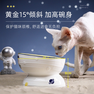 猫碗陶瓷猫粮碗宠物斜口高脚狗狗水碗保护颈椎食碗防打翻猫咪食盆