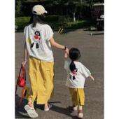 一家三口母女装 2026夏潮流新款 时髦洋气宽松T恤上衣 亲子装 好看