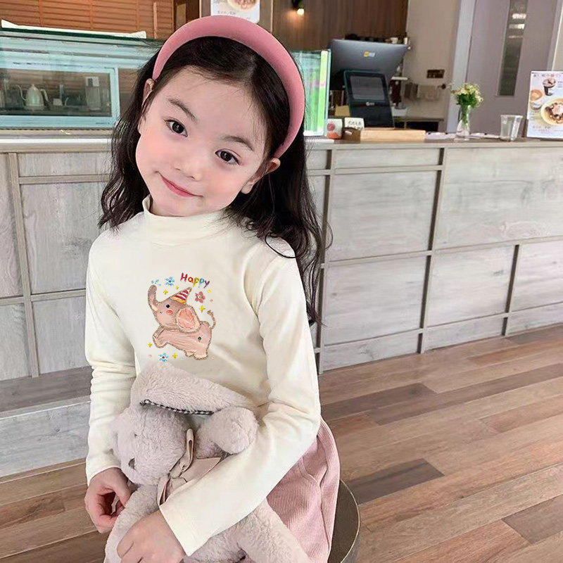 女童德绒加厚半高领长袖打底衫