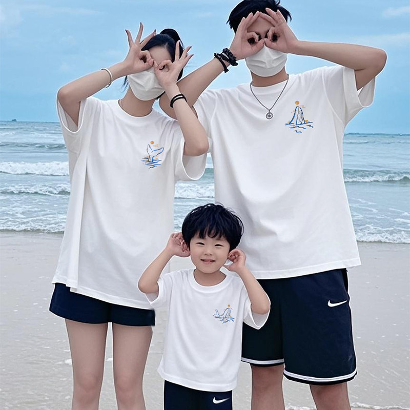 海边度假亲子装一家三口四口夏
