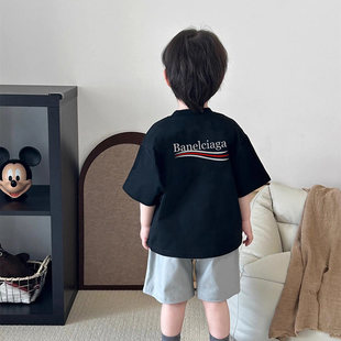 纯棉潮牌男童短袖上衣夏季儿童休闲圆领痞帅纯色童装男宝宽松T恤