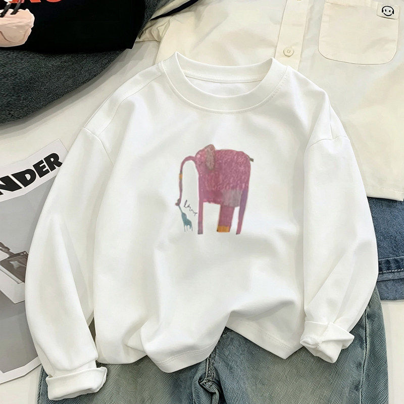 女童纯棉长袖T恤春秋新款紫大象