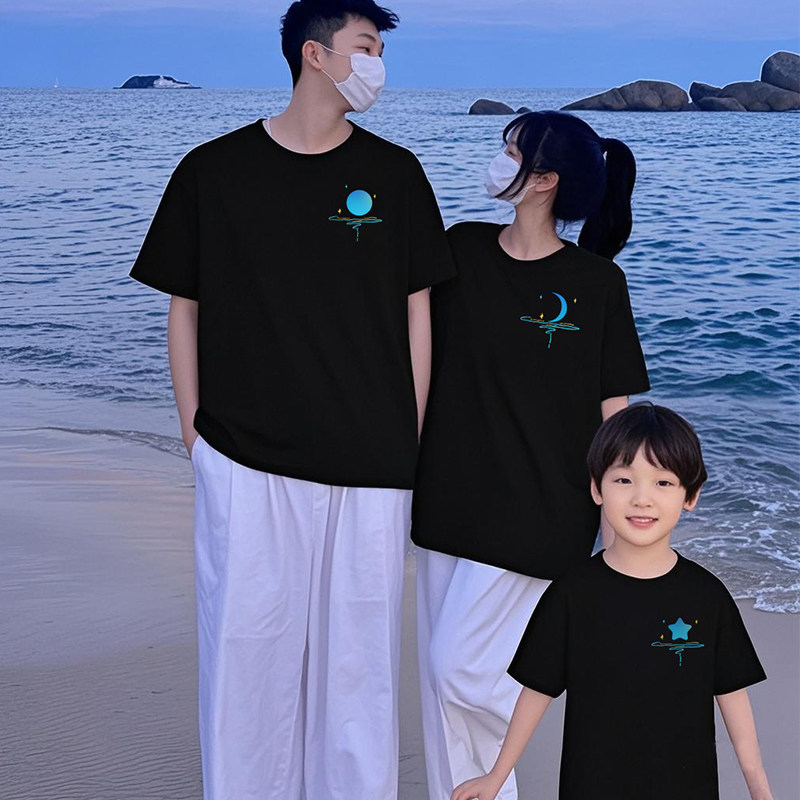 亲子装一家三四口母子女短袖t恤