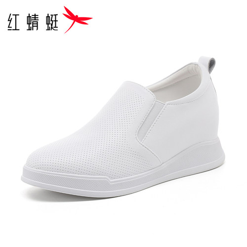 红蜻蜓内增高6cm小白鞋女鞋软底